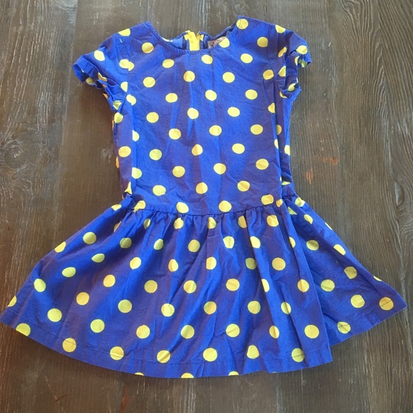 blue and yellow polka dot dress